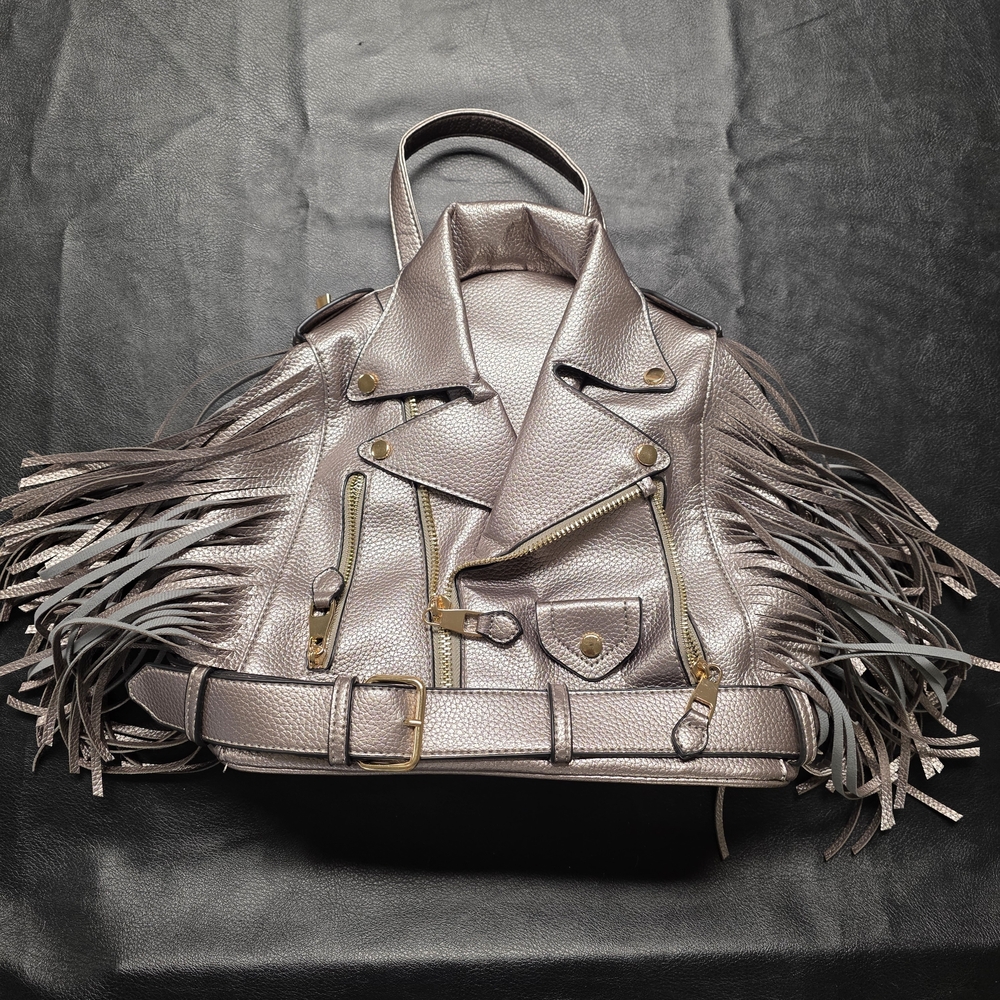 Metallic Fringe Moto Jacket Mini Backpack - Picture 9 of 9